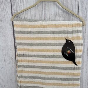 Piscatextil Throw Blanket 50x70 Cream Yellow Gray Striped Gauzy Cotton Natural